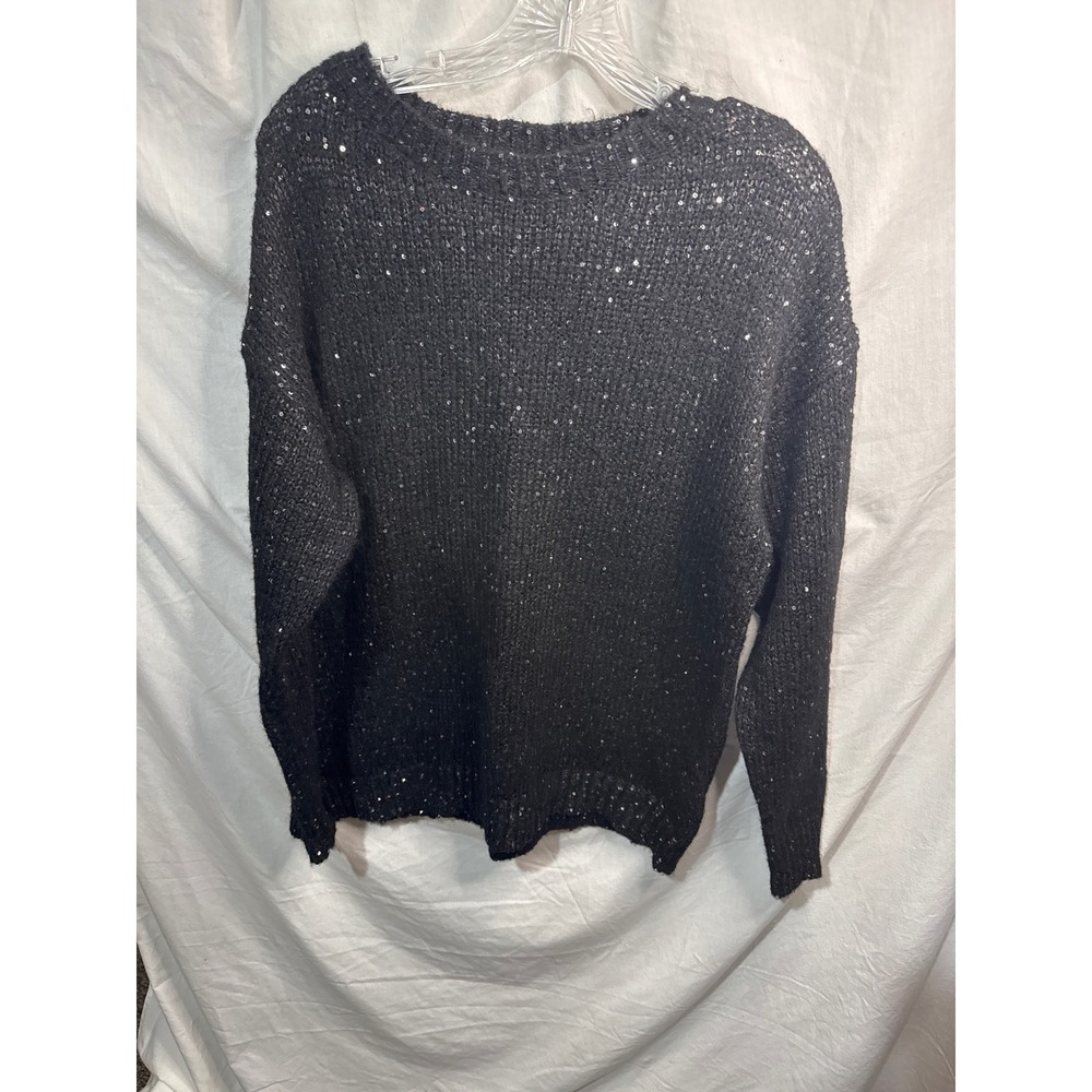 Doe & Rae Black Sequin Sparkle Knit Sweater Women's Size M